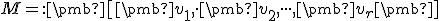 \small M =: \pmb[ \pmb {v_1} , \cdot \pmb {v_2}, \cdot \cdot \cdot, \pmb {v_r}\pmb] 