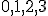 \small 0, 1, 2, 3