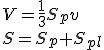 \small V  = \frac{1}{3} S_p v \\  S  = S_p + S_{pl}