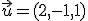 \small \vec{u}=(2,-1,1)
