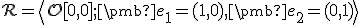\small \mathcal R =\left\langle O[0,0];\pmb {e_1}=(1,0),\pmb {e_2}=(0,1)\right\rangle