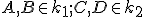 \small A,B \in k_1 ; C,D \in k_2 