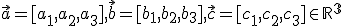 \small \vec a = [a_1, a_2, a_3], \vec b = [b_1, b_2, b_3], \vec c = [c_1, c_2, c_3] \in \mathbb R^3