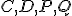 \small C, D, P, Q 