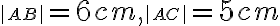 \left| \small AB \right| = 6 cm, \left| \small AC \right| = 5 cm 