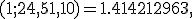 \small (1;24,51,10) = 1.414212963,