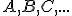 \small A , B , C , ... 