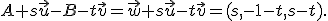  \small {A} + s\vec{u} - {B} - t\vec{v} = \vec{w} + s\vec{u} - t\vec{v}=(s,-1-t,s-t). 