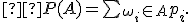 \small  P(A)=\sum_{\omega_i \in A} p_i. 