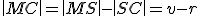 \small \left| MC\right|=\left| MS\right|-\left| SC\right|=v-r 