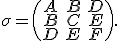 \small \sigma = \begin{pmatrix} A & B & D \\ B & C & E \\ D & E & F \end{pmatrix}. 