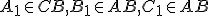 \small A_1 \in CB,B_1 \in AB,C_1 \in AB 