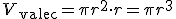 \small  V_{\text{valec}} = \pi r^2 \cdot r = \pi r^3 