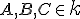 \small A, B, C \in \normalsize k