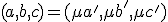 \small (a,b,c)=(\mu a',\mu b',\mu c')