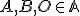 \small A, B, O \in \mathbb A 