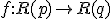  \small f: R(p) \rightarrow R(q) 