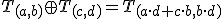 \small T_{(a,b)} \oplus T_{(c,d)} =T_{( a \cdot d +c \cdot b ,b \cdot d )} \small T_{(a,b)} \oplus T_{(c,d)} =T_{( a \cdot d +c \cdot b ,b \cdot d )}