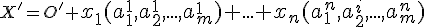  \small X'=O'+ \normalsize x_1(a^1_1,a^1_2,...,a^1_m)+...+ x_n (a^n_1,a^i_2,...,a^n_m)