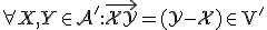 \small \forall X, Y \in \mathcal A' : \vec{XY}=(Y-X) \in \mathrm V' 